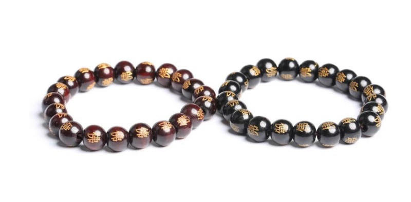 2pcs Red Black Sandalwood Rosewood Buddha Mantra Prayer Beads Mala Bracelet
