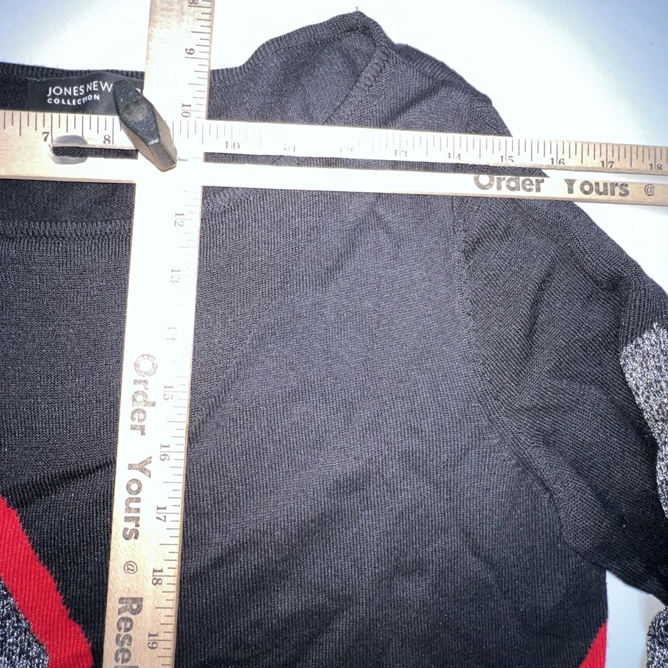 Suéter Jones Colección Nueva York Grande Negro Rojo Gris Metálico Mangas Largas Foto 3 de 4
