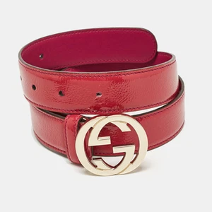Ceinture Gucci en cuir verni rose emboîtable boucle G 80 CM