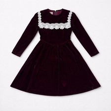 Vintage Gunne Sax Jeunes Filles Plum Velvet Lace Bib Dress Girls Size 7