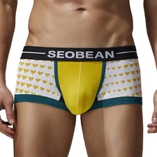 NEW Seobean Men's Heart Printed Underwear Low-rise Patchwork Boxer Briefs Shorts
