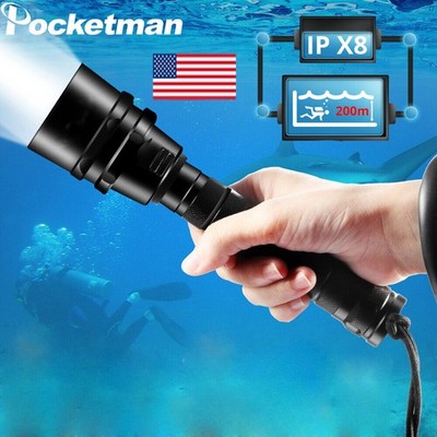 200000LM LED Diving Flashlight Torch 200M Underwater Scuba Lantern Light US