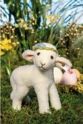 STEIFF ''LIA LAMB  EAN 007019 WOOL PLUSH LAMB STANDING WITH FLORAL GARLAND- 6 