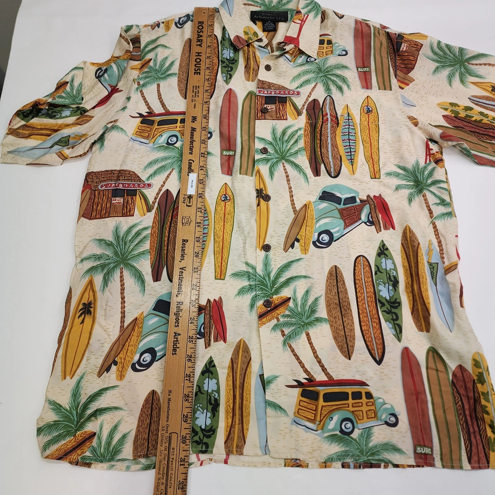 Silk Traders Hawaii By Sunrise Button up Shirt Size M Silk Surfing Beach wagon