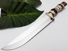 CUSTOM HANDMADE D2 TACTICAL CAMP HUNTING BOWIE KNIFE STAG ANTLER GRIP & SHEATH