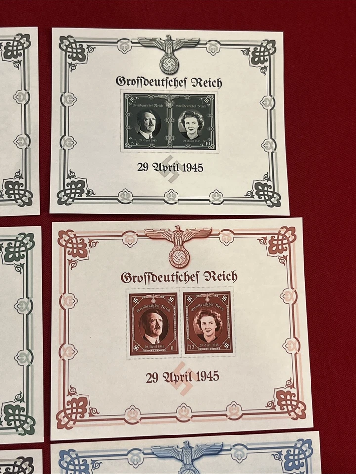 Juego de 6 estampillas de boda de Adolf Hitler Eva Braun nazi Tercer Reich Segunda Guerra Mundial alemanas Foto 3 de 4