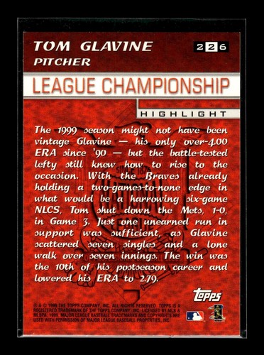 2000 Topps #226 Tom Glavine LCS (EX)(BAS) - Picture 2 of 2