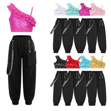 Girls Dancewear Performance Dancing Sparkle Shiny Sequin Outfits Competition