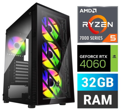 Gaming PC, AMD Ryzen 5 7500F, 3.70-5.00GHz, RTX 4060 8GB, 32GB DDR5, 1TB M.2 SSD