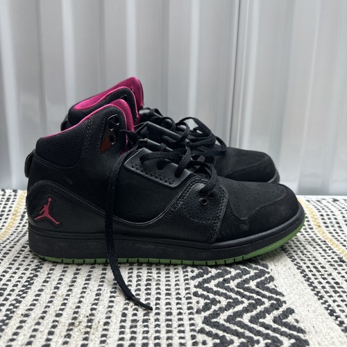 YOUTH~ Sz 7Y JORDAN 1 FLIGHT 2~2013~Black /Pink/Green (631784-018) - Picture 2 of 12