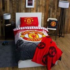 Manchester United FC Red Single Duvet Cover  Pillowcase Crest Football Bedding