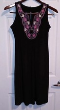 Voir Voir Womens Sleeveless Dress Size 8 Black Knee Length Embroidery Jewels EUC
