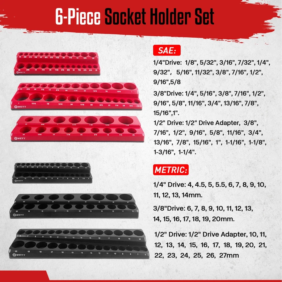 6-Piece Socket Holder Set, Magnetic Socket Organizer Set - Image 2 of 4