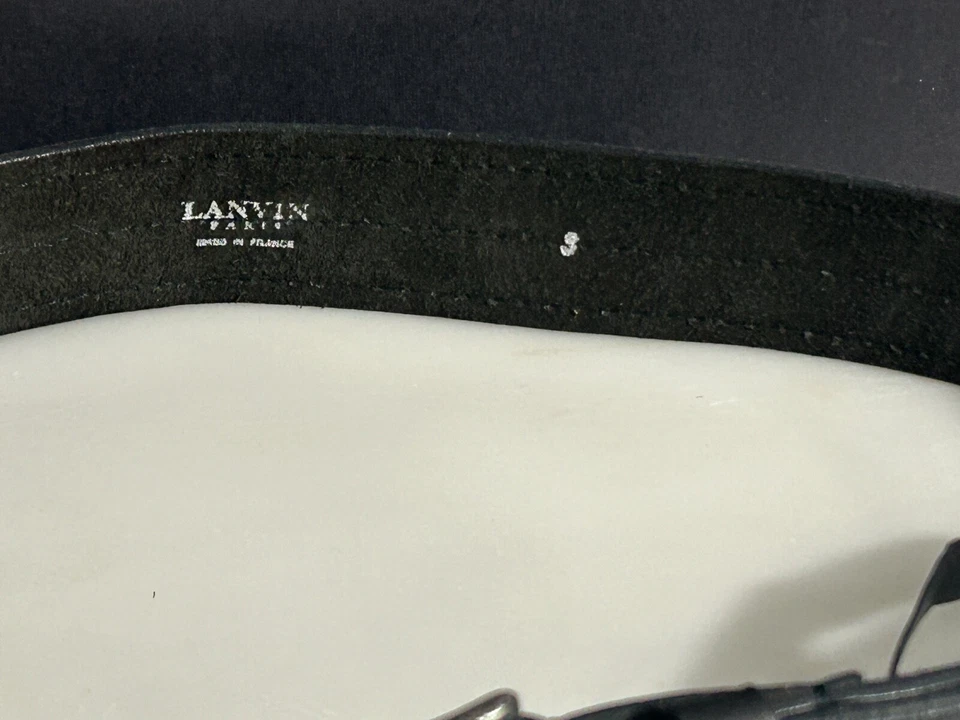 Cinturón de cintura LANVIN Paris para mujer pequeño negro herrajes de cuero y peltre 34 x 1-5/8 Foto 4 de 4