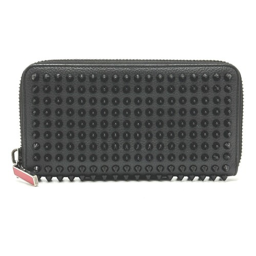 Christian Louboutin Panettone Spike studs Zip Around Long Wallet Leather Black - Picture 1 of 12