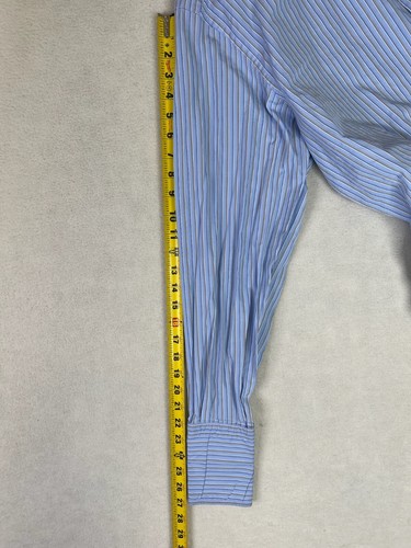 Brioni Dress Shirt Men's 44 - 17.5 Blue Striped Button Up French Cuff Cotton - Picture 12 of 13