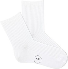K. Bell Women's Ribbed Ankle Crew Socks 1 Pair, White, Women's 9-11