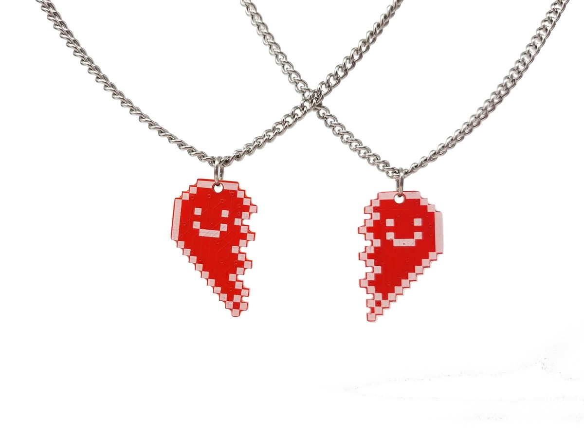Broken Heart Necklaces - Retro Valentine's Pixel Art Charm
