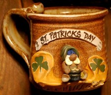 Vintage ST. PATRICK'S DAY Studio Art Pottery Mug 3-D LEPRECHAUN Stoneware 3.5