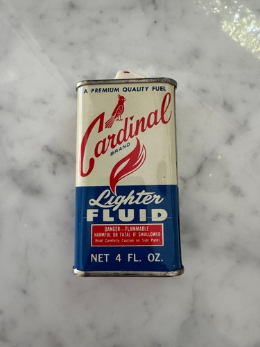 Vintage Cardinal Empty 4 FL. OZ. Lighter Fluid Tin Bright Shiney Free Shipping