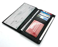 Black Leather Checkbook Cover Long Wallet Card Organizer Secretary Wallet