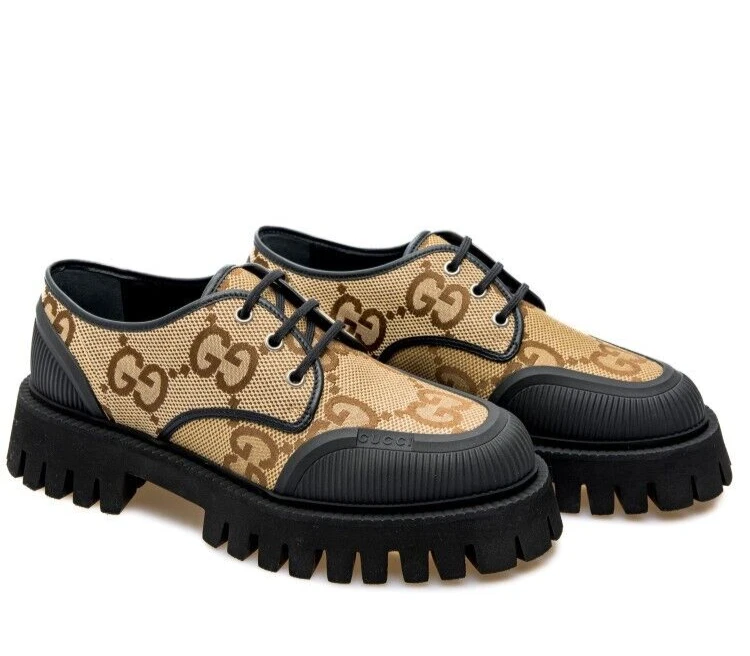 Gucci Maxi GG Supreme G 9,5/US 10 chaussures camel ébène toile baskets épaisses neuves dans leur boîte