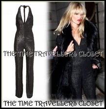 KATE MOSS TOPSHOP RARE Black Sequin Backless Halter Jumpsuit Catsuit UK 10 32L