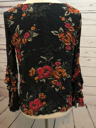 Miss Me shirt Tunic Medium Flared Cuffs Lace Up Western Rose Boho Cowgirl floral - Picture 3 of 9