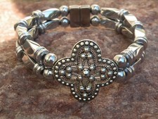 Silver Magnetic Therapy Hematite Bracelet Anklet 2 Row Contemporary Slider