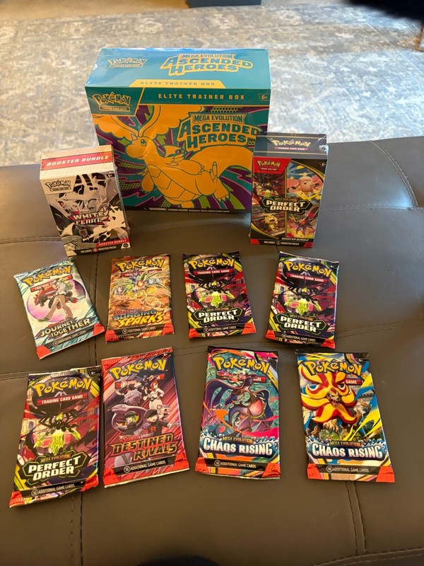 Pokemon card sets sealed Ascended Heroes, Perfect Order, White Flare, and others
