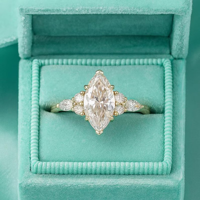 Marquise Cut Lab Created Diamond Engagement Wedding Ring 14K Yellow Gold Plated