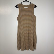 American Eagle Outfitters Ribbed Sleeveless Yellow Striped Midi Dress Size Med