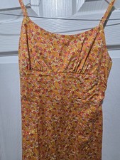 Wild Fable Womens XS Orange Floral Smocked Square Neck Mini Sundress Cotton