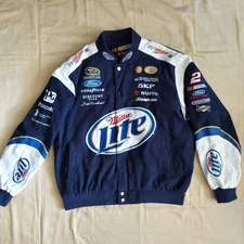 NASCAR JH Design Miller Lite No 2 Brad Keselowski Blue Racing Jacket XL Patches