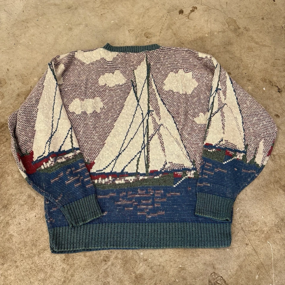 Suéter Vintage Para Hombre Velero Cuello Redondo Marítimo Océano Vela XL Foto 2 de 4