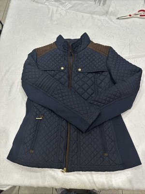 WP Weatherproof Ladies  Jacket Size L Blue With Brown Trim