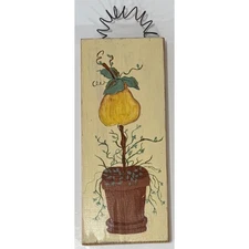 Vintage Wood Hand Painted Pear Plant Floral Plaque Wall Decor Ready To Hang