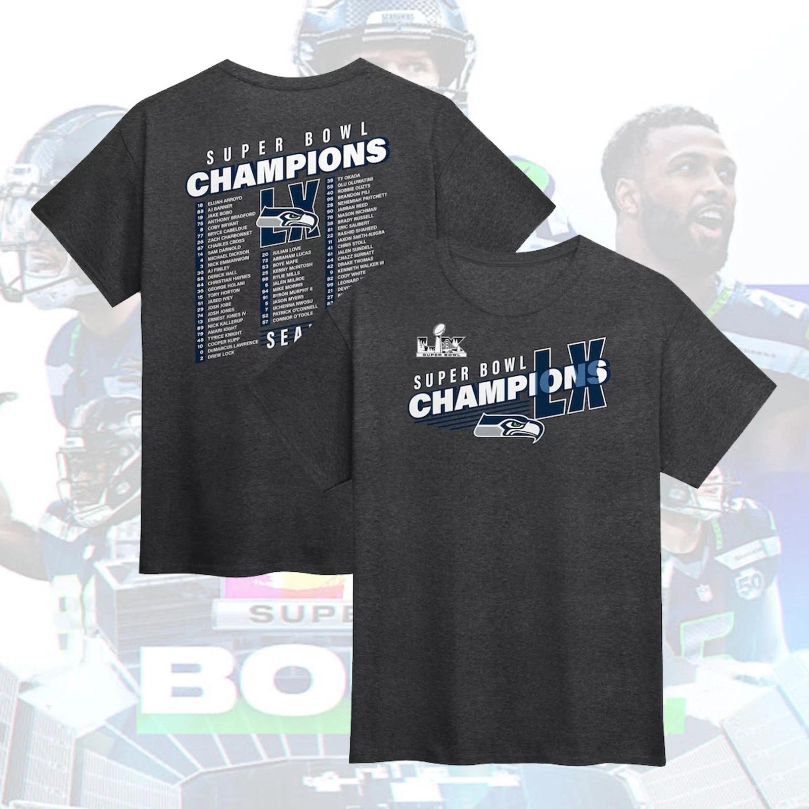 Seattle Seahawk Super B.owl LX Champions 2 Sides Multi Designs