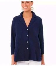 POMANDER PLACE x TUCKERNUCK  Navy Blue Blouse Scarlett Swiss Dot Top Oversize S