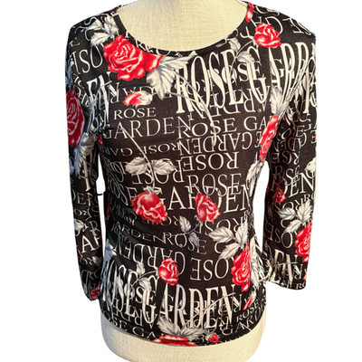 Entity Danielle Serrano Y2K Rose Garden Rhinestone Sheer Baby Tee Top S