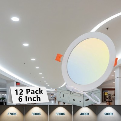 12 Pack 6 Inch 5CCT Recessed LED Ceiling Panel Light with Junction Box Downlight
