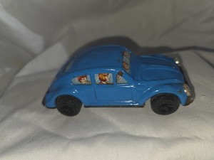 Vintage 1960s Volkswagen Bug Beetle Blue Tin Toy Car VW- Japan W/ Passengers