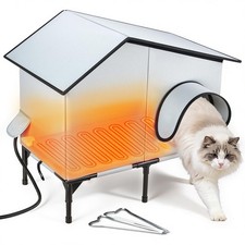 Heated Outdoor Cat House with Heater, Waterproof and Insulated Cat Shelter for