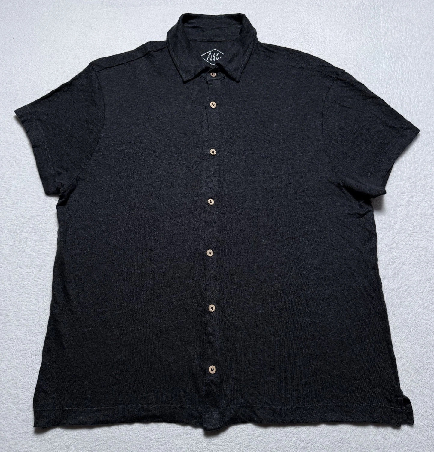 Alex Crane Shirt Mens Medium Black 100% European Linen Lightweight Short Sleeve