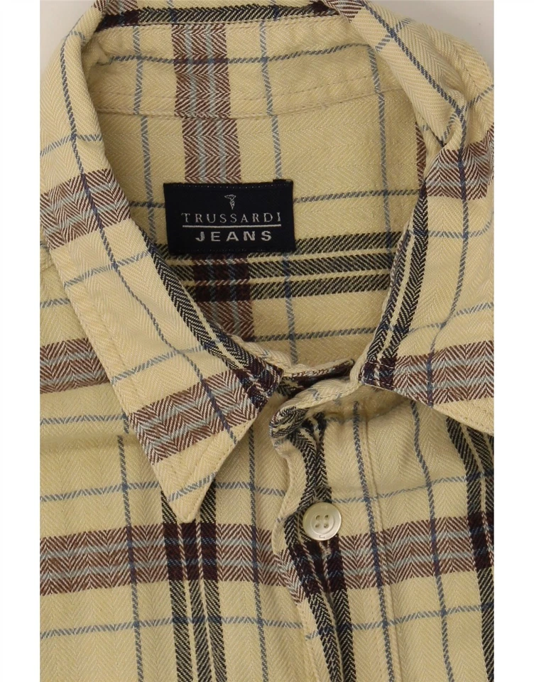 Camisa de franela grande beige a cuadros algodón TRUSSARDI JEANS para hombre US01 Foto 4 de 4