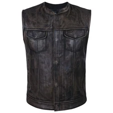 ARD Men's SOA Motorcycle Distressed Genuine Cowhide Leather Club Style Vest