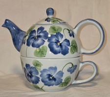 Purple Pansies Teapot  Cup. Tea for One