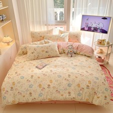 Dog Duvet Cover Set Queen 100 Cotton Bedding Cartoon Puppy Pink Flower on Beige