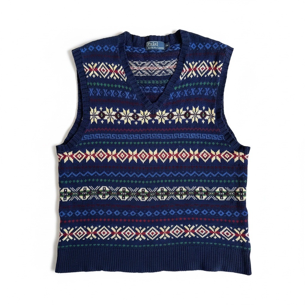 Ralph Lauren Navy Fair Isle Wool Cashmere Sweater Vest Sweater Gilet knit XL