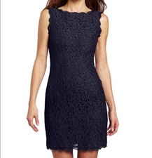 Adrianna Papell Women’s Size 8P 8 Petite Navy Blue Lace Sleeveless Sheath Dress